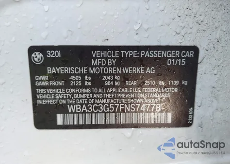 2015 BMW 320I xDrive from USA, damaged, VIN WBA3C3G57FNS74778